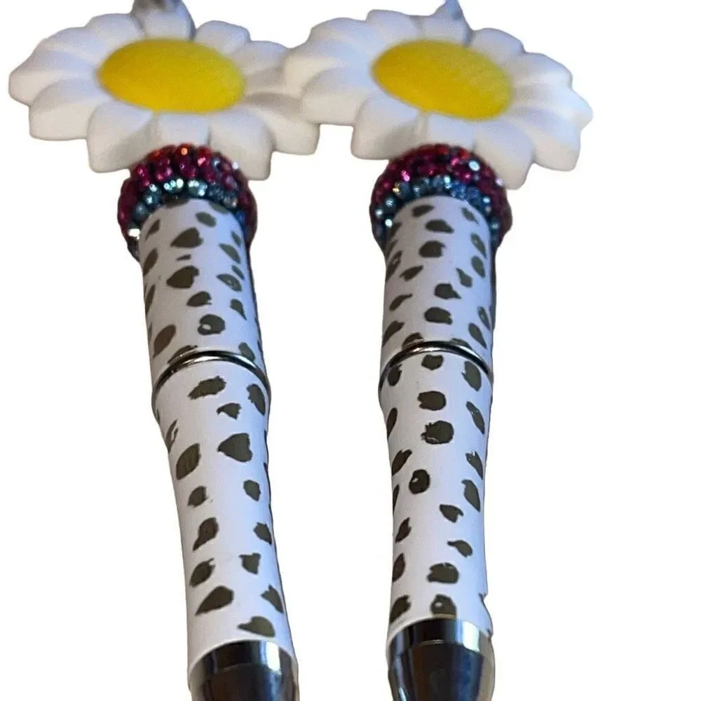 Flower daisy floral beaded writing pen handmade spots animal print rainbow glitt
